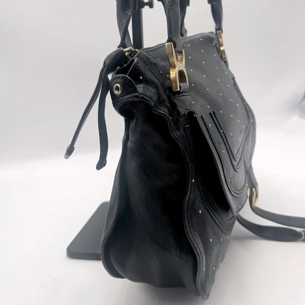 Chloe Medium Black Leather Studded Marcie Convertible 2way Satchel Ltd Edition